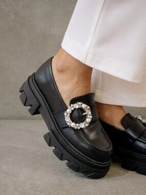 Alohas Trailblazer Loafers Crystal Embellished Chunky Platform Black EU 40 US 9